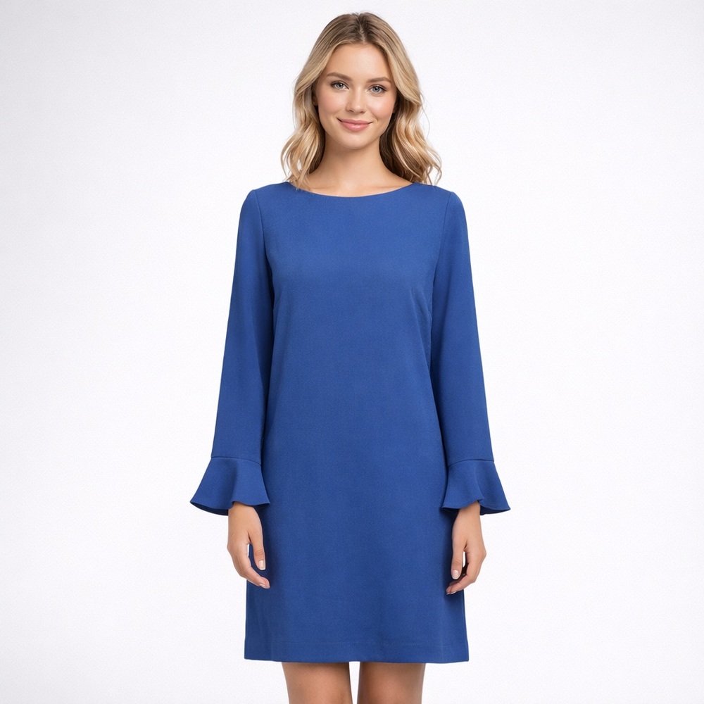 Banana Republic Blue Shift Dress Flare Sleeve Button Back Size 4 Workwear